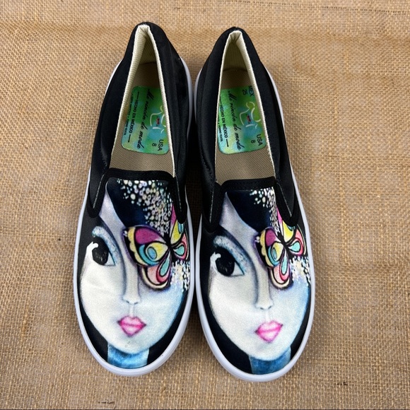 Platform Slip On Art Canvas Sneakers Size 8 - Picture 7 of 9
